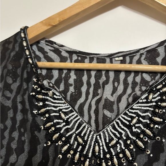 Black Sheer Tunic with White Embellishments kurti medium - Picture 3 of 4